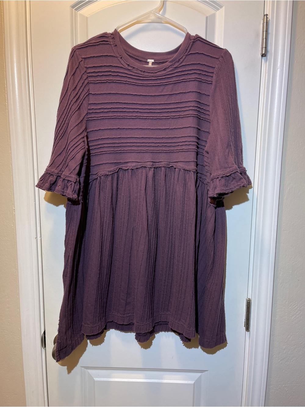 Free People Dusty Mauve Textured Pintuck Babydoll Top